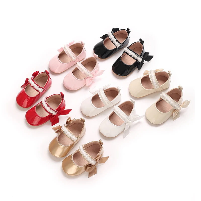 

6 Colors Newborn Baptism Shoes Baby Girls Rubber Bottom Anti Slip Shoes 0-18M Shoes for Baby Girl Birthday Gift