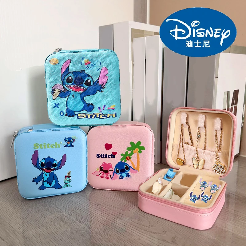 New Anime Stitch Jewelry Box Kawaii Stitch Convenient Cartoon Jewelry Ring Earring Necklace Storage Box Kids Gifts