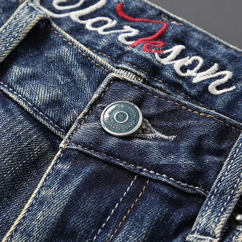 Newly Designer Fashion Men Jeans High Quality Retro Washed Blue Stretch Slim Fit Vintage Jeans Men Trousers Casual Denim Pants