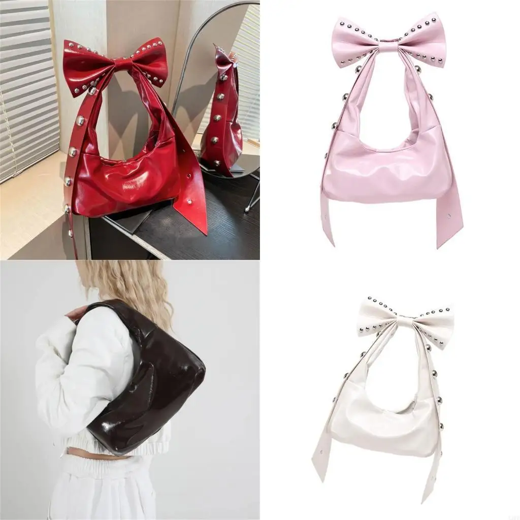 

Fashion PU Armpit Bag Women's Shoulder Purse with Stylish Bows Embellishment