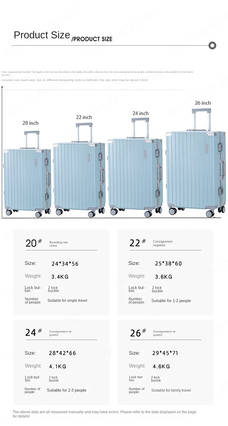 Aluminum Frame Luggage Large Capacity Bags for Women Student Trolley Case Cup Holder Travel Bag Men Password Boarding Suitcase