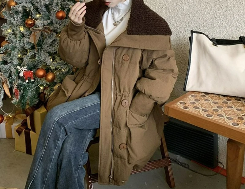 

Winter New Women's Cotton Jacket Loose Thickened Warm Waist-Cinching Cotton Coat Outerwear Top