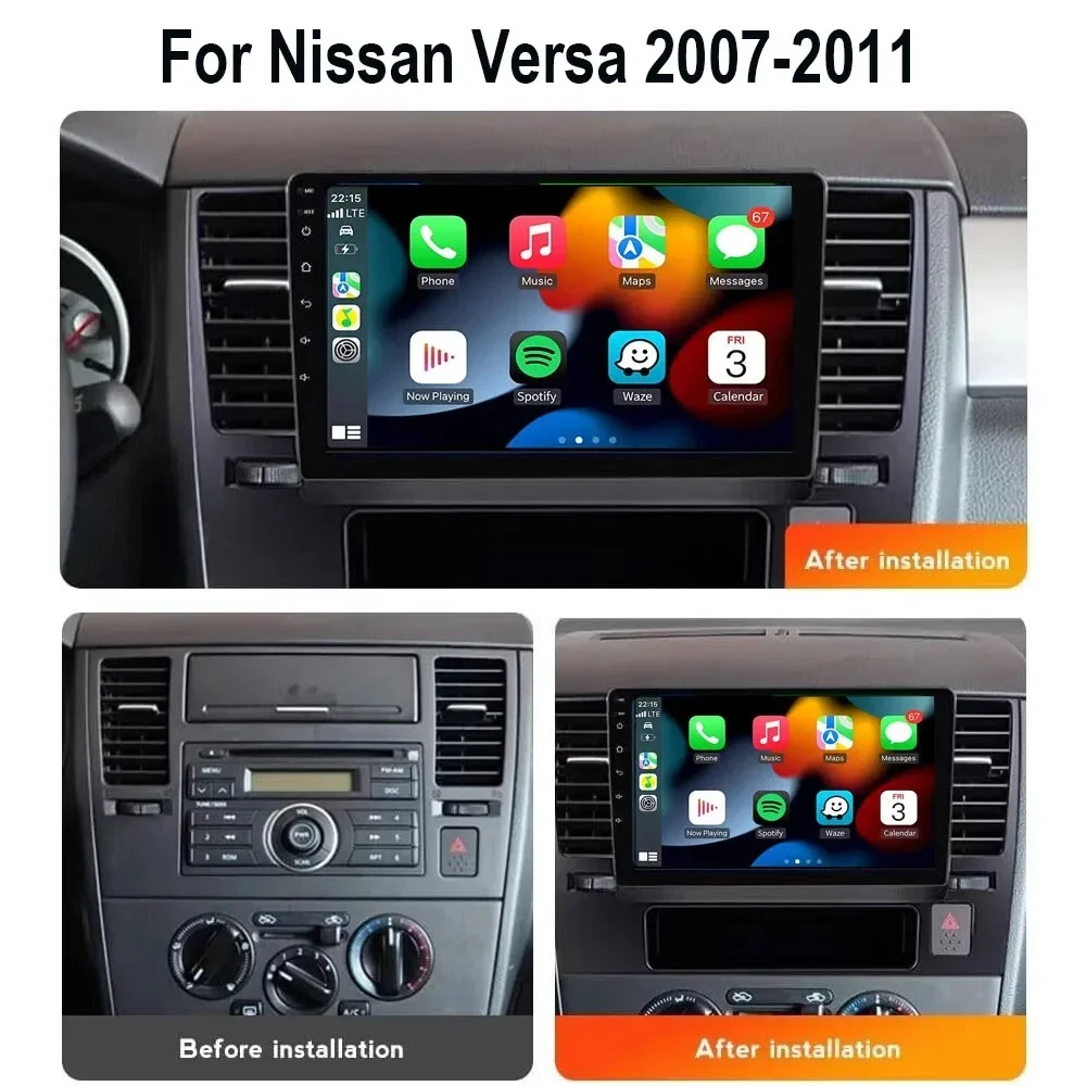 

Подходит для Nissan Versa 2007-2011 (Nissan Sunny)/старой модели Tiida, автомобильная навигационная система Android 14, 9-дюймовый экран, совместим с Carplay+ Android.