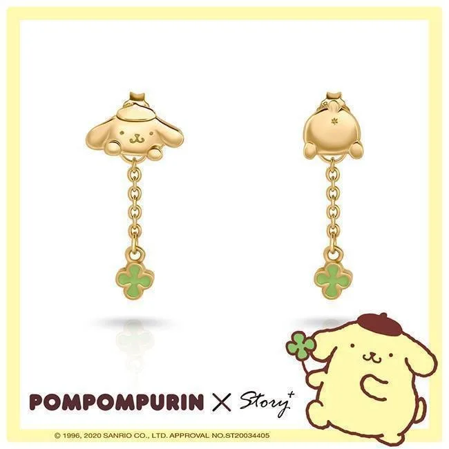 

Sanrio Cartoon Anime Cinnamoroll Pudding Dog Anime Earrings Asymmetrical Lucky Clover Cute Dangle Earrings for Girls Gift