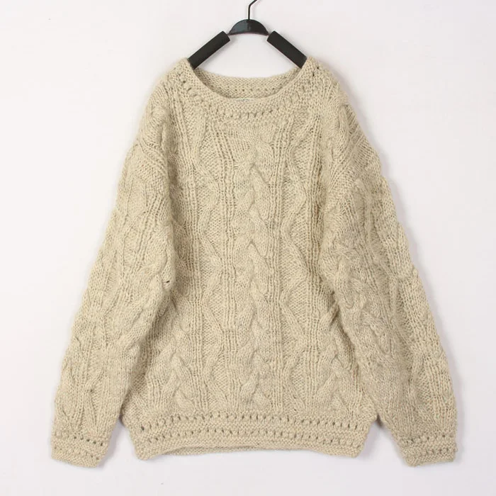 

Vintage Autumn Winter Handmade Knitted Wool Sweater Women's Open Cardigan Bean Hollow out Design Warm Thick Long Sleeve Crew ...