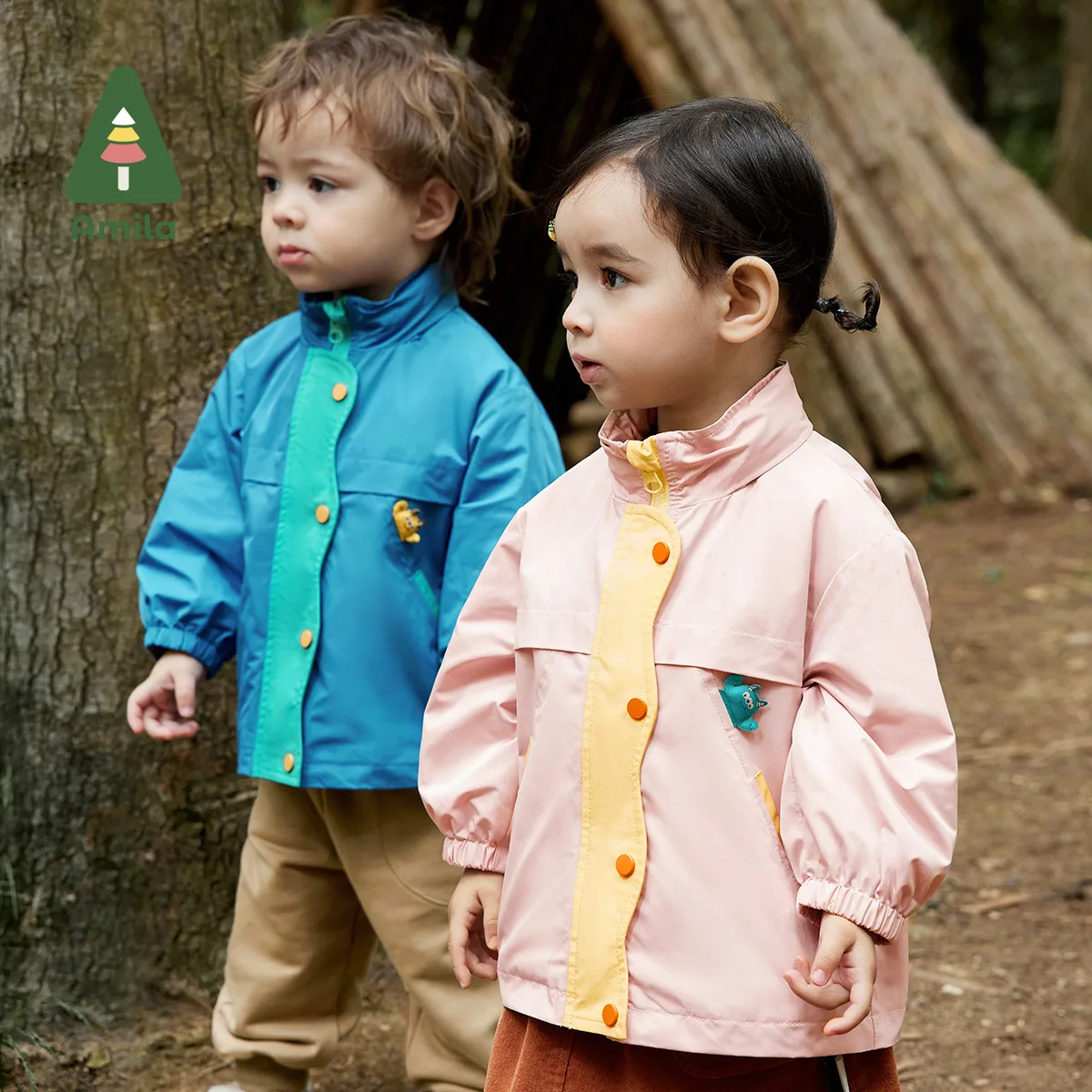 Amila Baby Coat 2023 autunno nuovo caldo e antivento stampa colorata Stand Up Collar ragazze e ragazzi capispalla vestiti per bambini