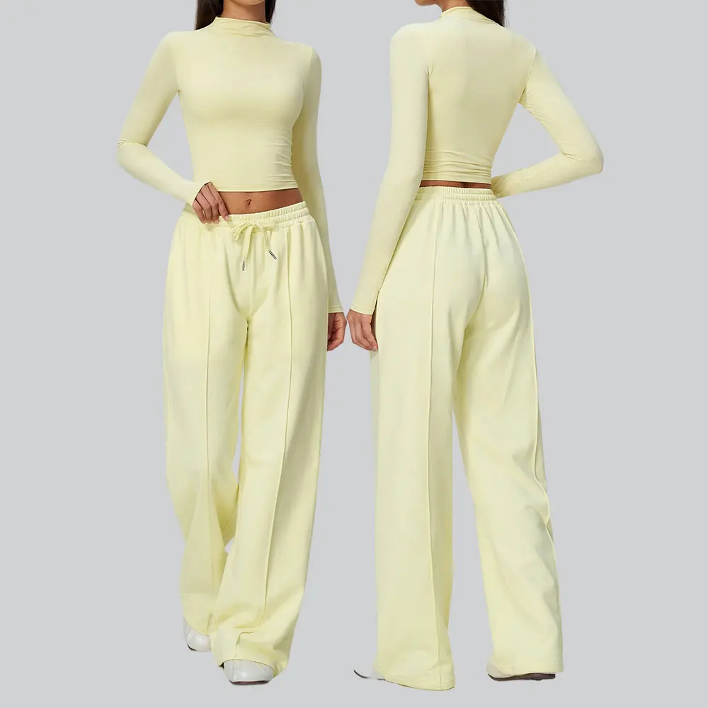 2PCS Yoga Set Sports Outfits Women's Fitness Tracksuit Yoga Long Sleeved Wide Leg Pants Sets Workout Fitness Suit Athletic Wear