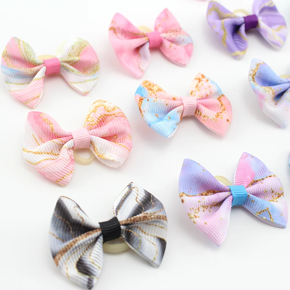 Set Tie Dye Style Cute Yorkie Pet Bows Small Dog Grooming Accessories Colorful Rubber Bands Puppy Cat Dog Bow Headwear Pet Items