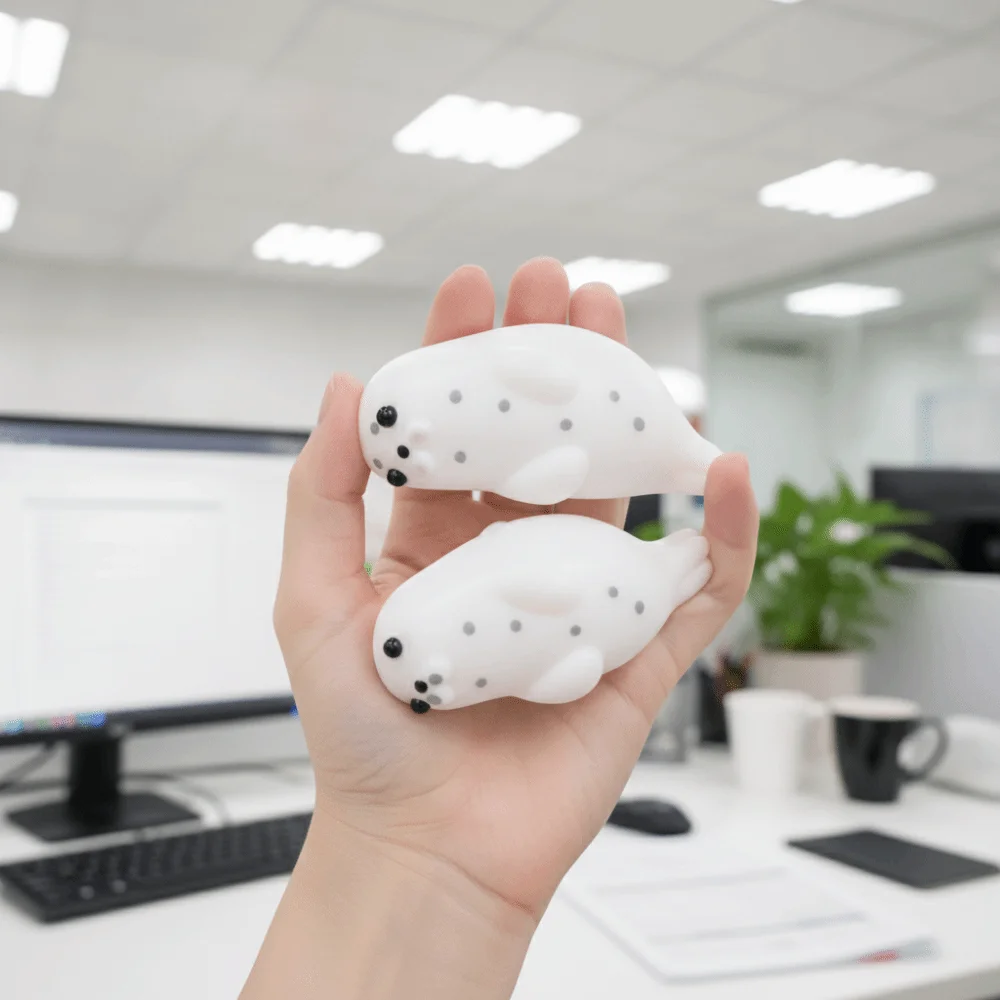 White-Spotted Seal Squeeze Big-Eyed Lying Down Pose Lying Down Seal Squishy Cute Design Squshy Texture Sensory Gift Idea