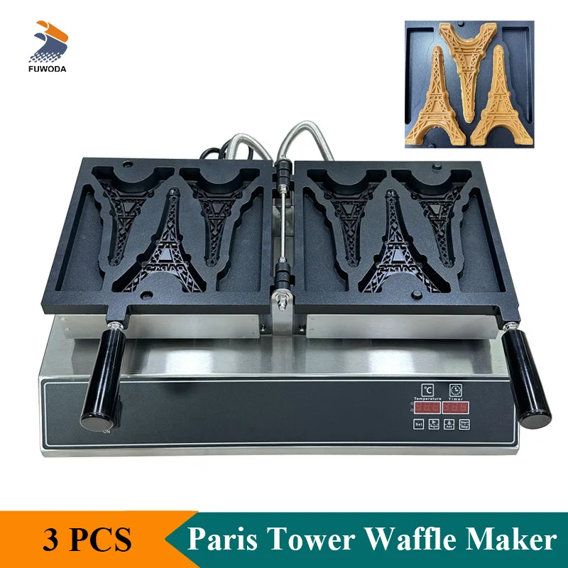 Professional Electric Paris Tower Shaped Waffle Maker Machine Digital Customized Waffle Maker Baker for Commercial