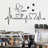 1pcs PVC Removable Wall Stickers for Living Room Decor Bedroom Coffee Shop Love Coffee ECG Pattern Wall Decal Kitchen Decoration
