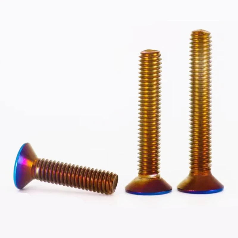 DIN7991 M4 M5 M6 M8 304 Edelstahl mit Titanbeschichtung. Blaue Senkkopfschraube mit Innensechskant und flachem Kopf