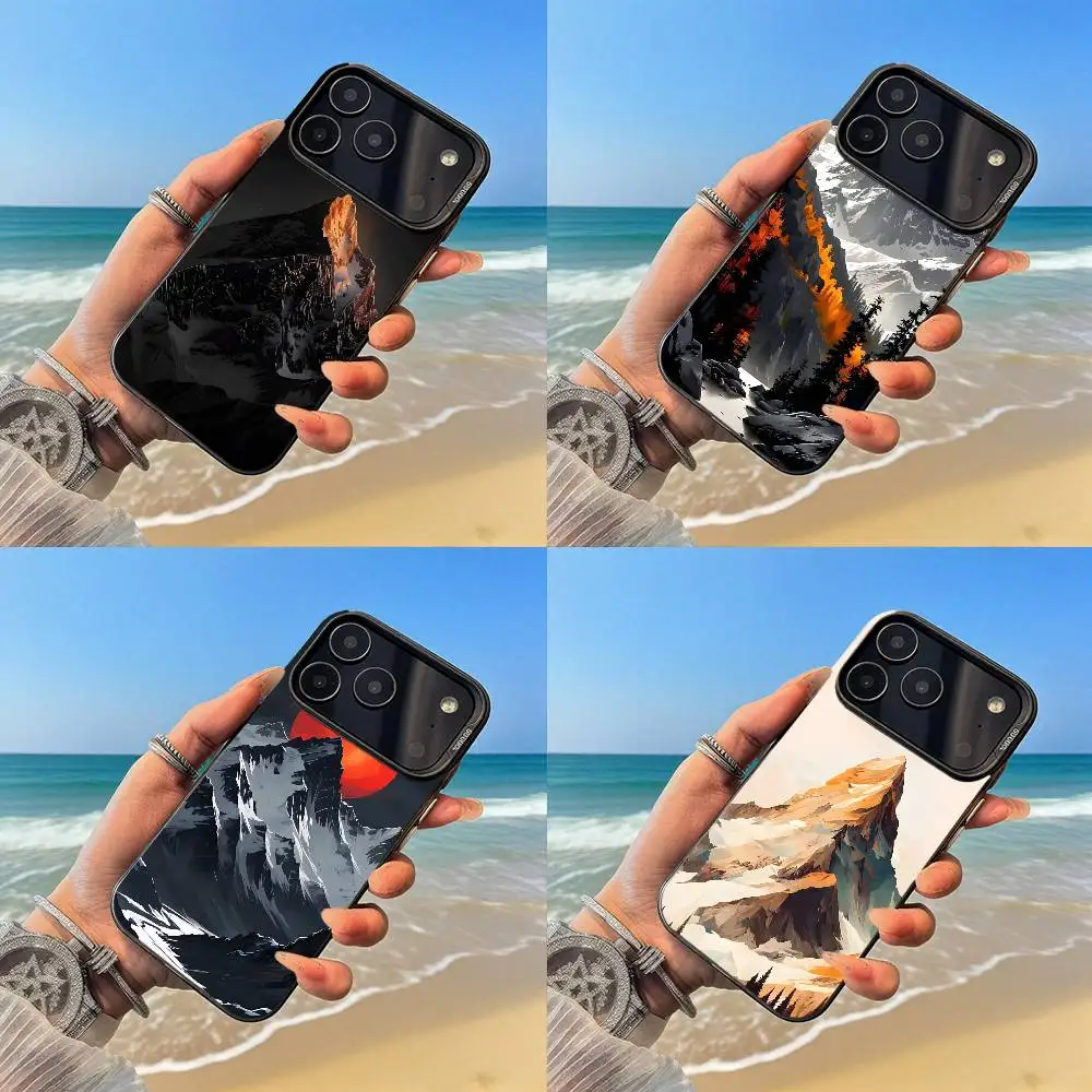 

Snow Mountain Scenery Design Phone Case Black and silver case for iPhone 17, 16, 15,14,13, 12, Pro, Max, Plus, E, SE4, Air, Mini