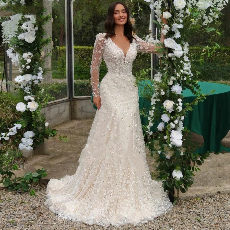 

Vintage Mermaid Wedding Dress Charming Beading Robe De Mariee Bridal Gown Applique Vestido De Novia Detachable TrainCustomized