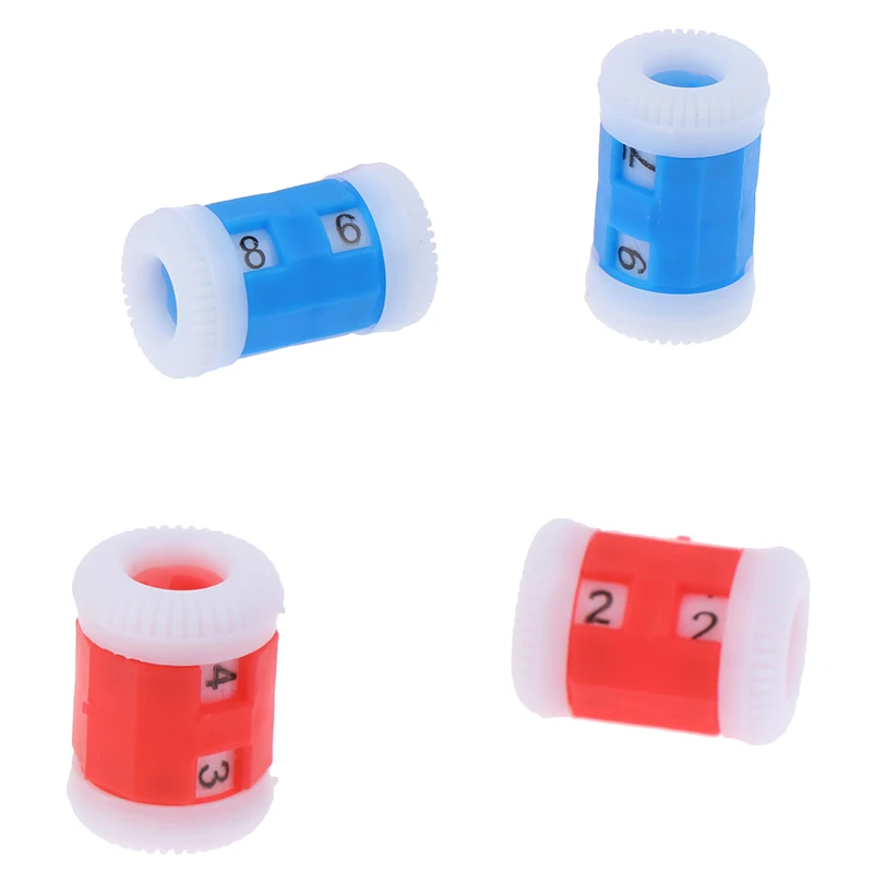 2 Rode + 2 Blauwe Plastic Breinaalden Rij Teller Lijnen Nummer Rekenmachine Tool-B2