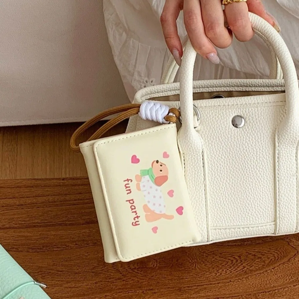Portable PU Dachshund Dog Wallet PU Leather Cartoon Leather Card Holder Dopamine Color With Lanyard Short Purse Girls