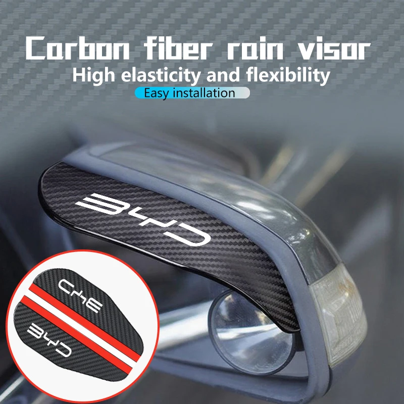 Flexible Carbon Fiber Texture Vehicle Rear View Mirror Rain Brow Visor Clear Vision Guard Suitable for BYD Atto F0 G3 F3 E6 Tang