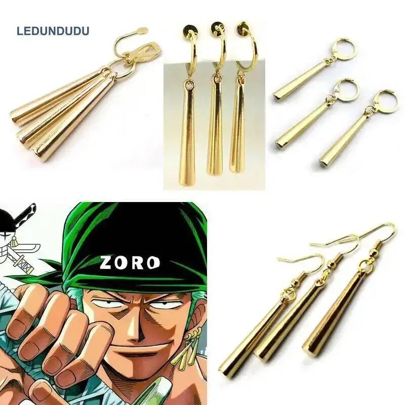 Anime 4 Styles Pirate Halloween Hunter Roronoa Zoro Cosplay Accessories Ear Drop Dangle Earrings Set Ear Nail Clip Set