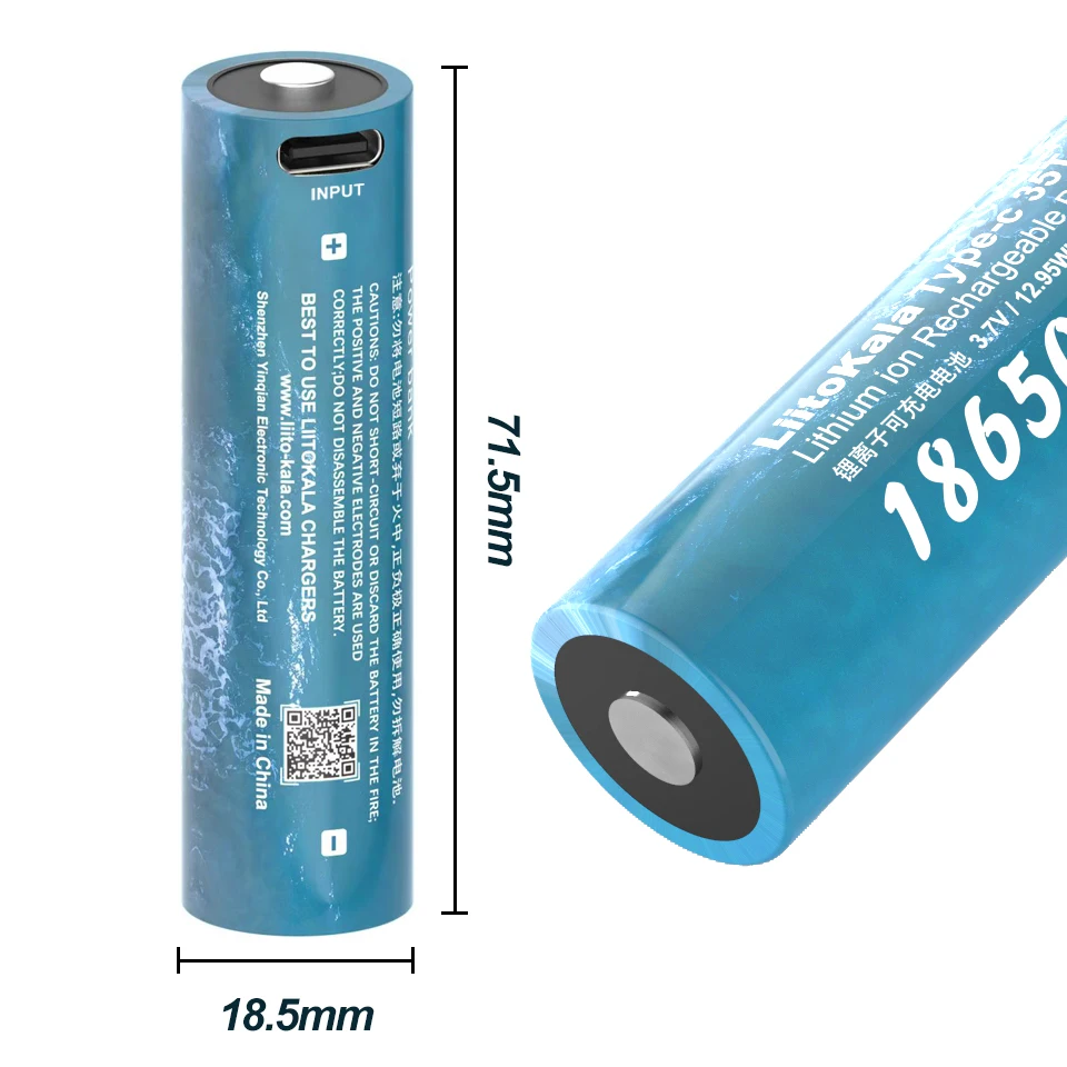 LiitoKala-Bateria de Lítio Recarregável, 3.7V, 18650, Lii-35T, 3500mAh, USB Tipo-C, Entrada 5V para Brinquedo, Teclado, Controle Remoto