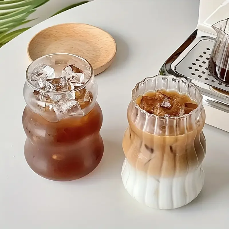 Ins Glass Cup 500ML 16OZ Heat-resistant Tumbler Drinkware Transparent Tea Juice Milk Coffee Mug Home Water Glasses Stripe Mug