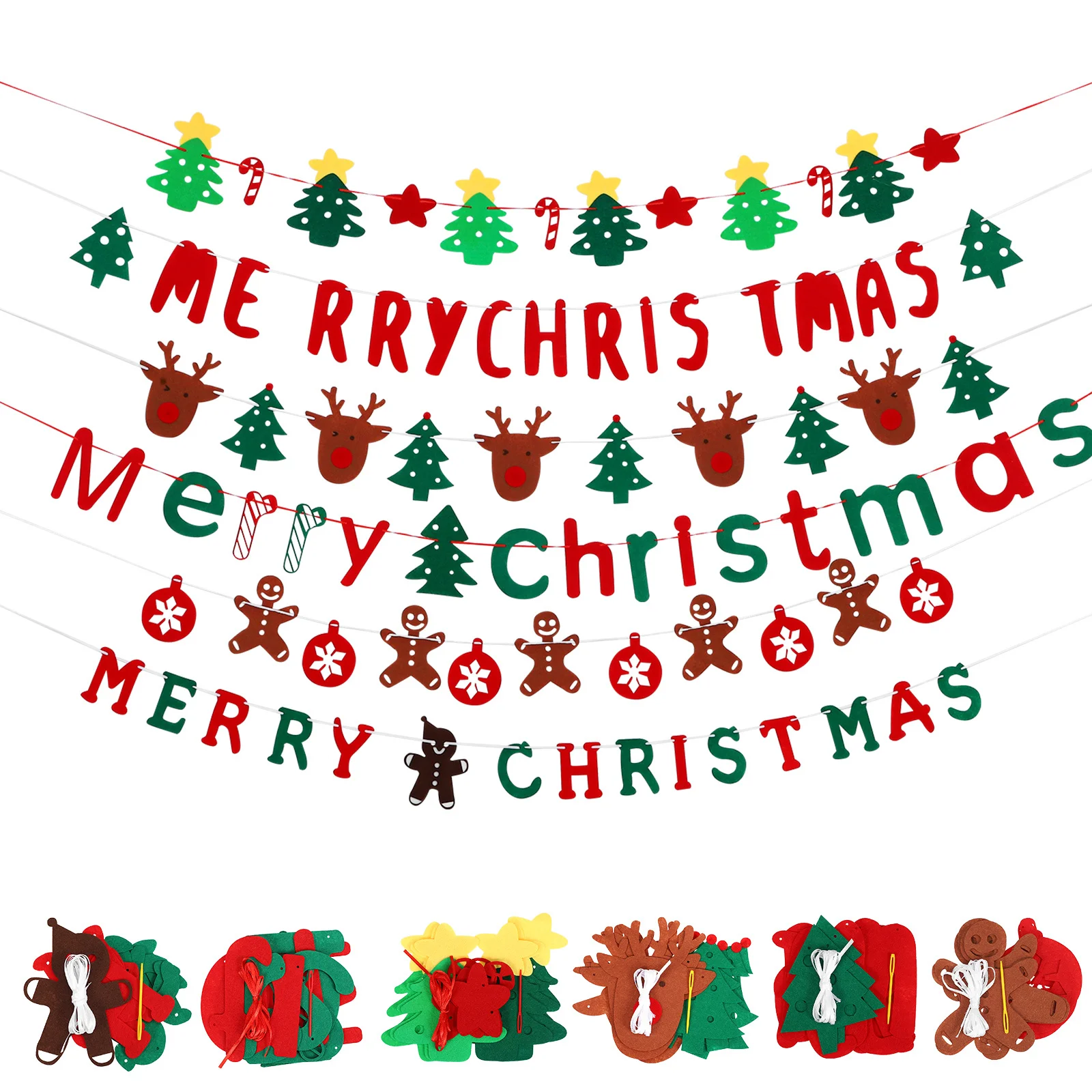 

6Pcs Christmas Felt Garland Banner Vibrant Colors Easy Installation Indoor Outdoor Party Decoration Winter Banner