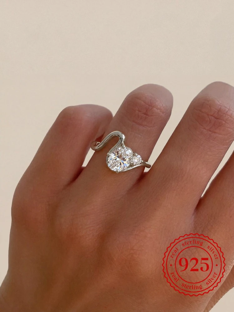 925 Sterling Silber Einfache Glänzende Welle Mode Oval Zirkon Ring Für Frauen Verlobung Party Luxus Hohe Qualität Edlen Schmuck Geschenke