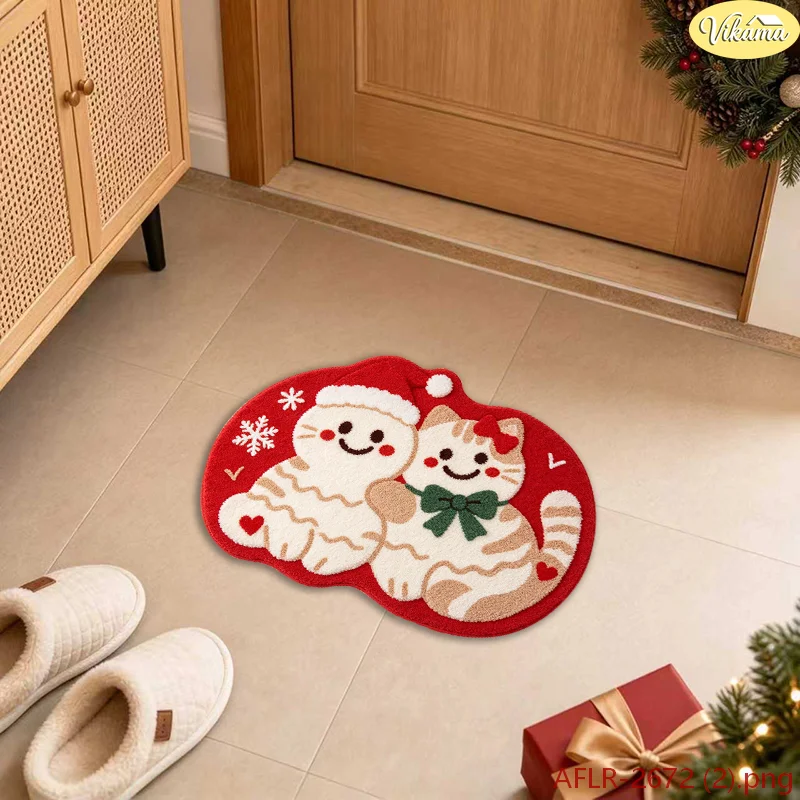 VIKAMA Cute Reindeer Christmas Rug Irregular Shape Doormat Rudolph Snowflake Kitchen Floor Mat Non Slip Soft Xmas Decor Home