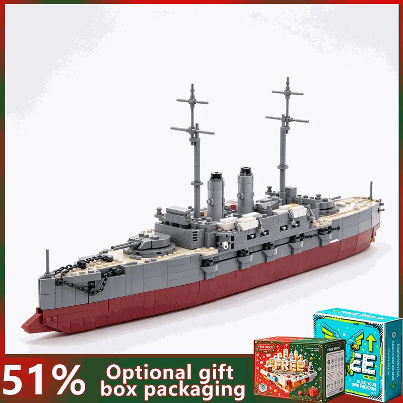 2353PCS Vintage Navy Battleship Model Custom Building Blocks DIY Creative Maritime History Assembly Puzzle Display Toy Gift