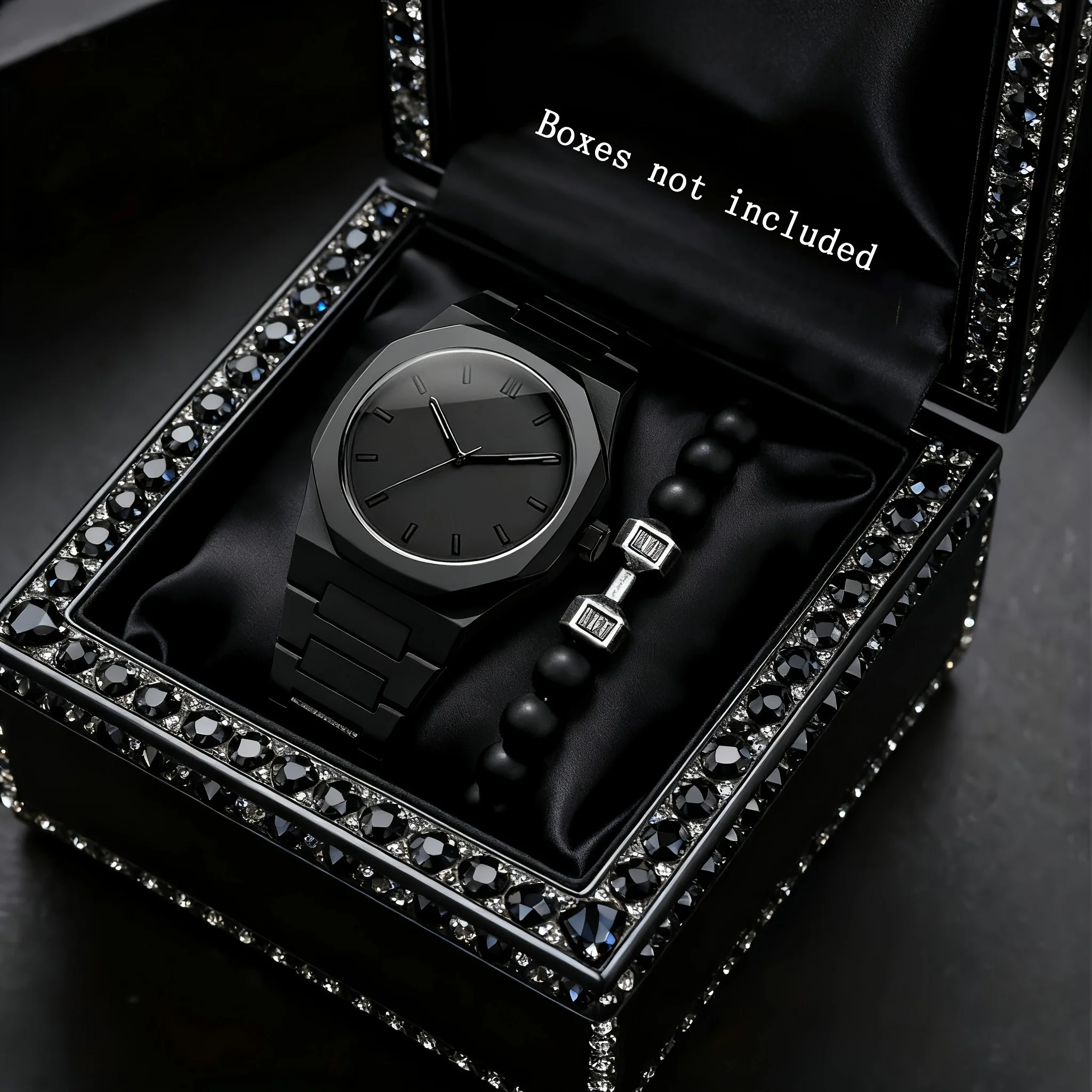 

2pcs/set Fashion Plastic Band Men Business Watches Casual Male's Quartz Wristwatch Beads Bracelet Set Reloj Hombre（Without Box）