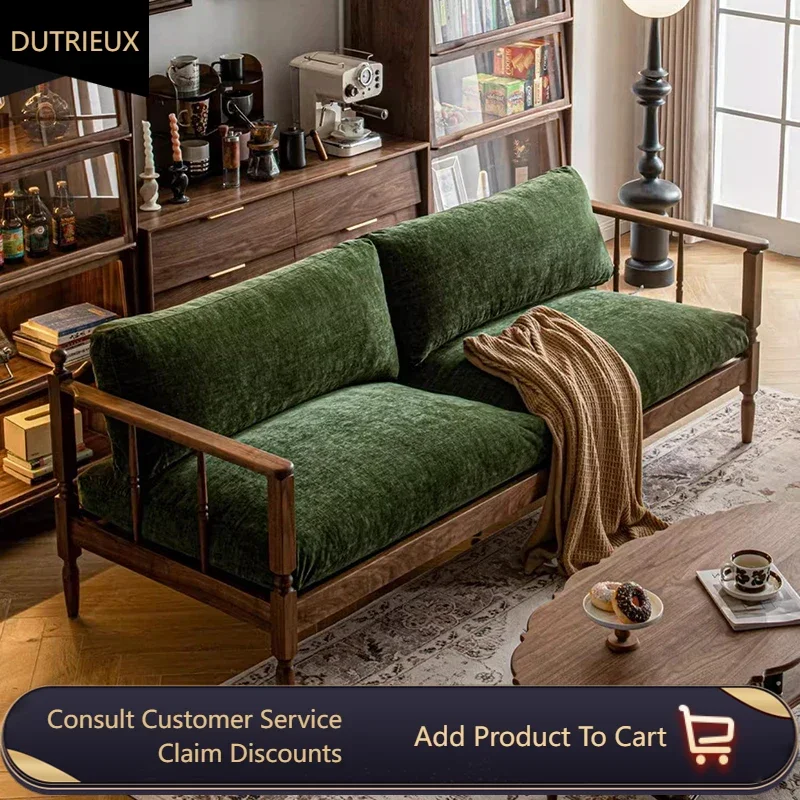 Retro Solid Wood Sofa Three Person Green Lazy Europe Sofa Comfortable Fabric Muebles Para Salas Modernos Living Room Furniture