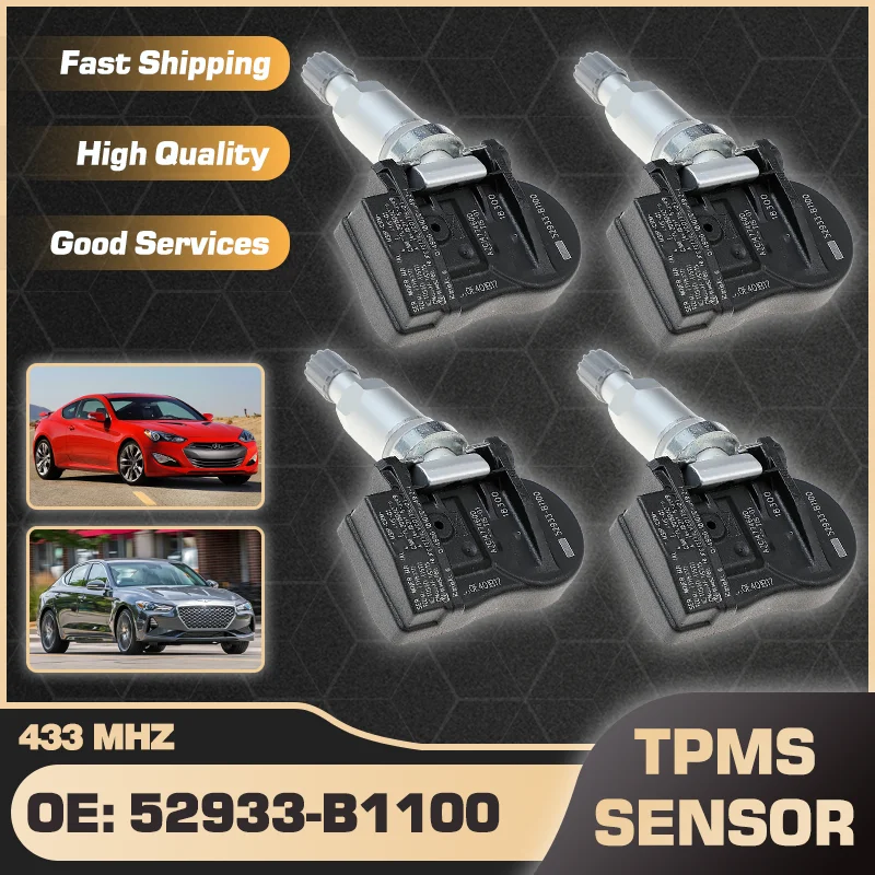 

1/4Pcs 433 MHz Tire Pressure Monitor Sensor TPMS For Hyundai Genesis Coupe 2014-2017 Hyundai Genesis Sedan 2016-2020 52933-B1100