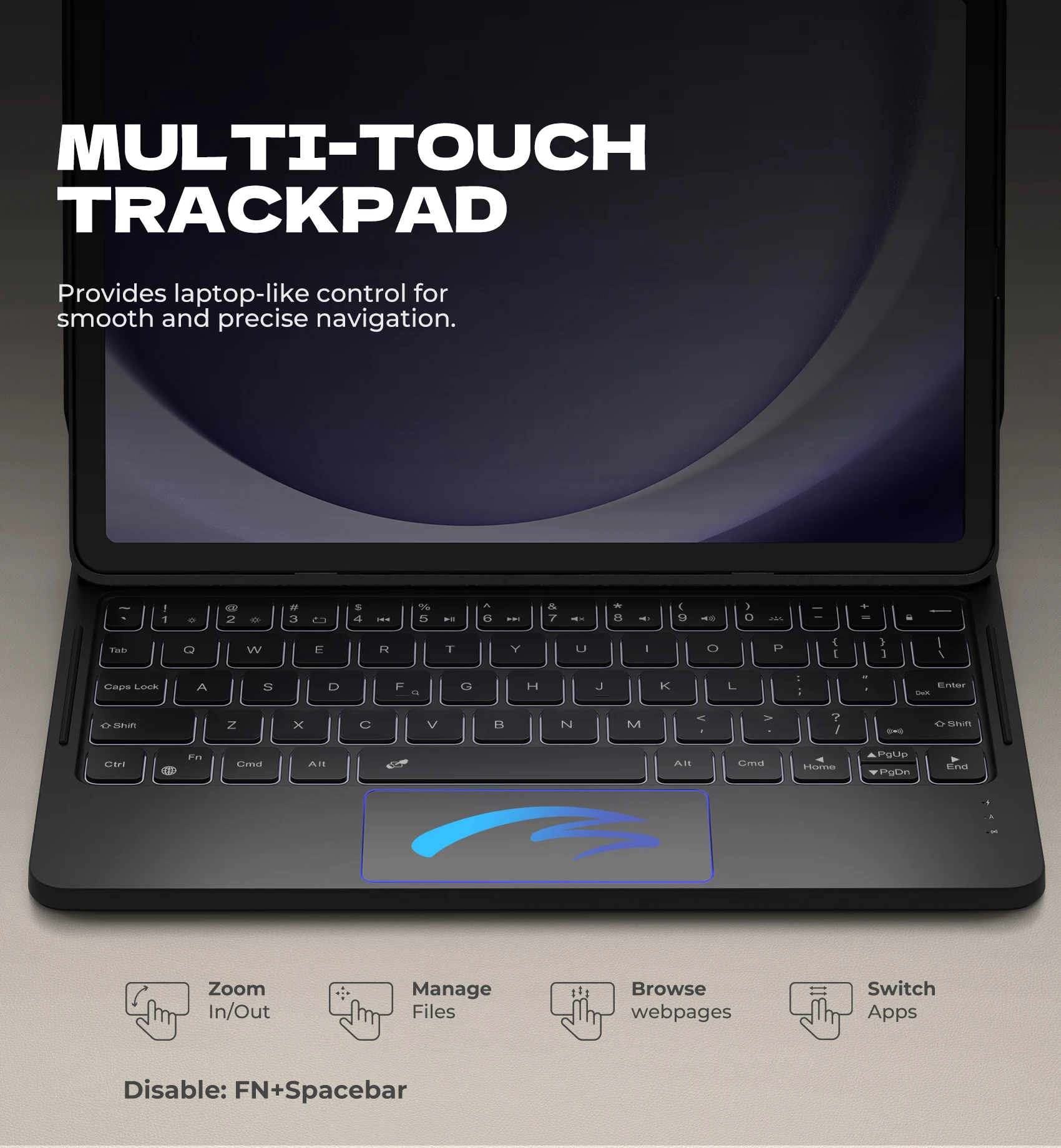 For Samsung Galaxy Tab A9+Plus Case with Keyboard Ultra-Light Magnetic Keyboard Cover Multi-Touch Trackpad Backlit Stylus Holder