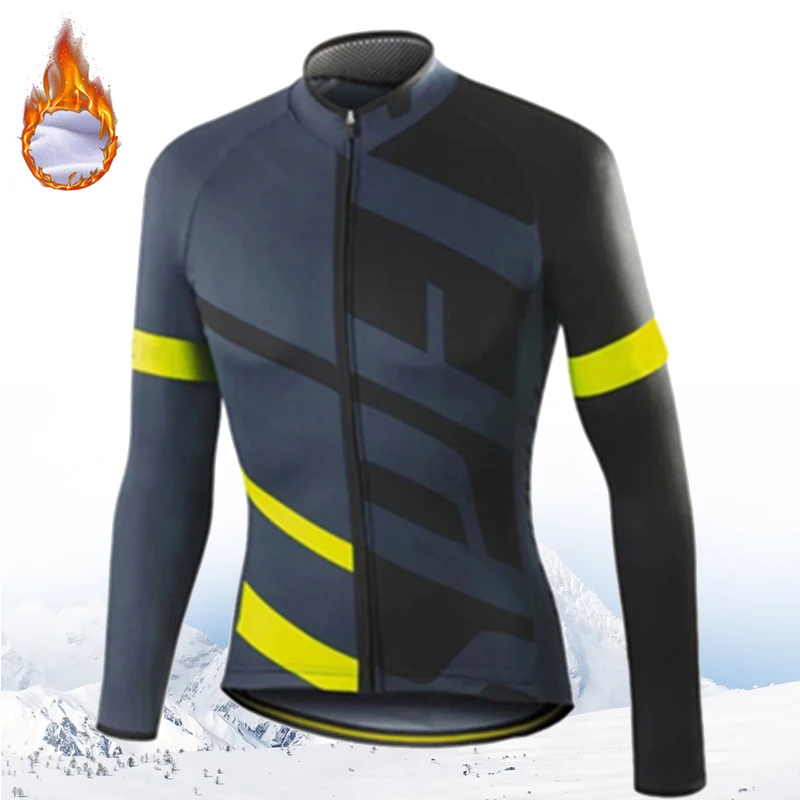 Winter Pro Cycling Jerseys Men Long Sleeves Fleece Warm MTB Shirts Bicycle Clothing Mountain Bike Jersey Outfit Windbreaker 2024