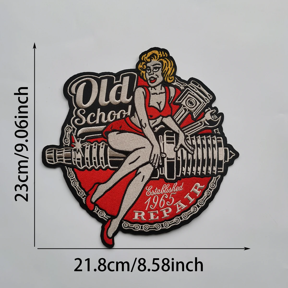 10PCS Old School 1965 Repair Embroidered Patch, Vintage Pin Up Girl Motorcycle Mechanic Sew On/Iron On Patches for Jackets, Jean
