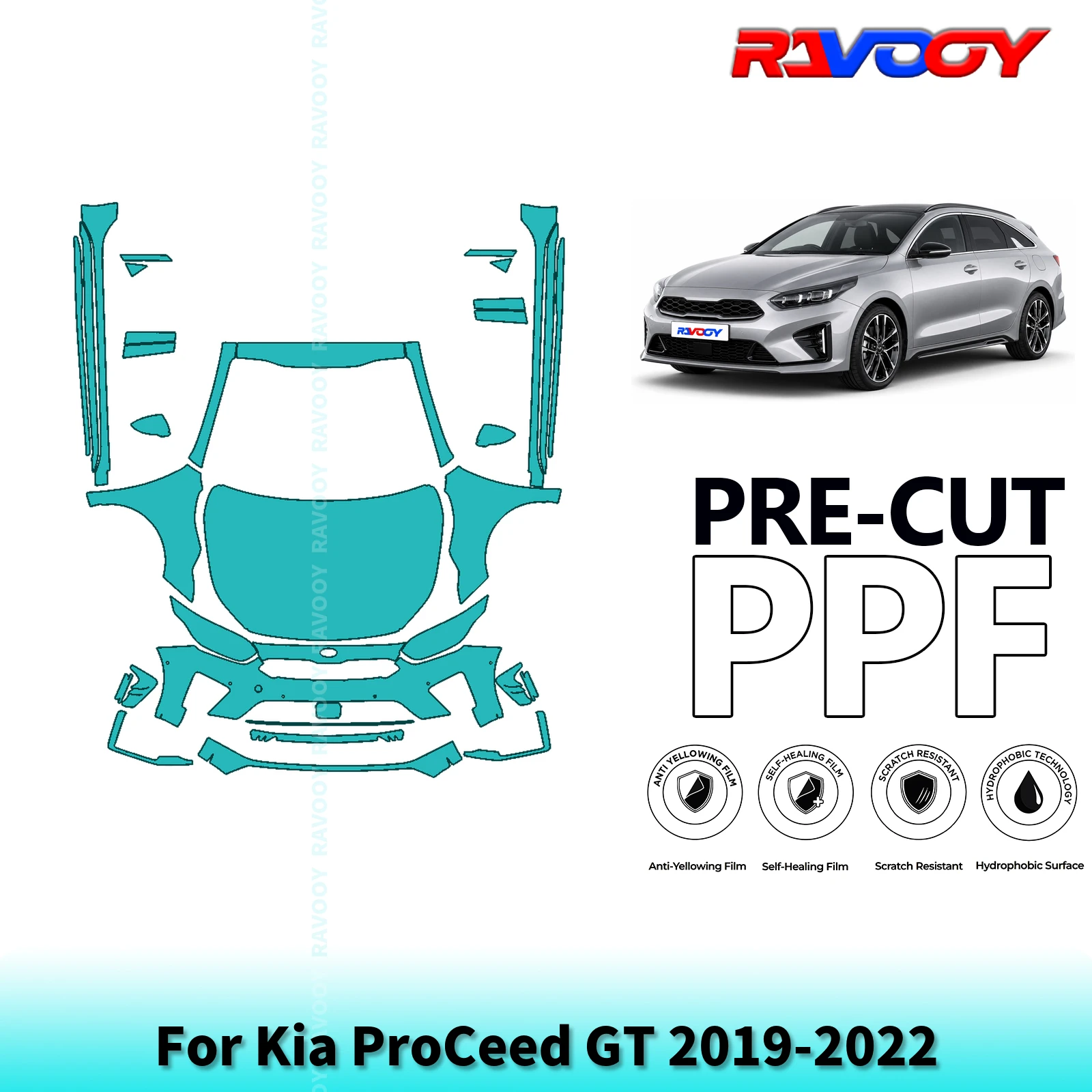 For Kia ProCeed GT 2019-2022 Full Front+Side Skirts 8.5Mil Pre-Cut Paint Protection Film PPF Stone Chip Kit | Clear/Matte/Black