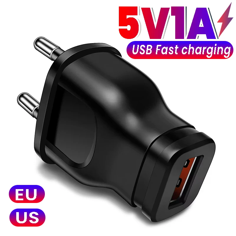 Universal Travel 5V 1A US/EU Plug USB Travel Wall Home Charger Power Adapter EU Phone Charging Head Japan Europe Standard Plug