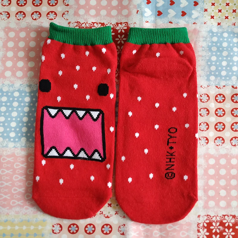 Strawberry Domo Kun Socks for Women Cotton Red Socken Cartoon Anime Kawaii Cute Socks Kids Girls