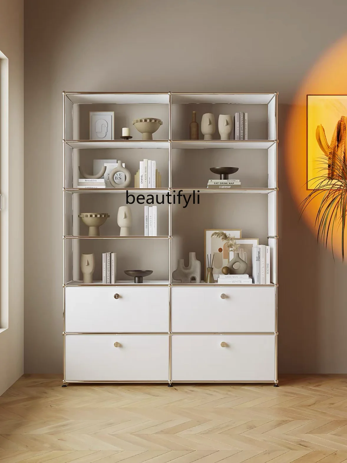 

custom home against the wall, display cabinet bookshelf integrated combination