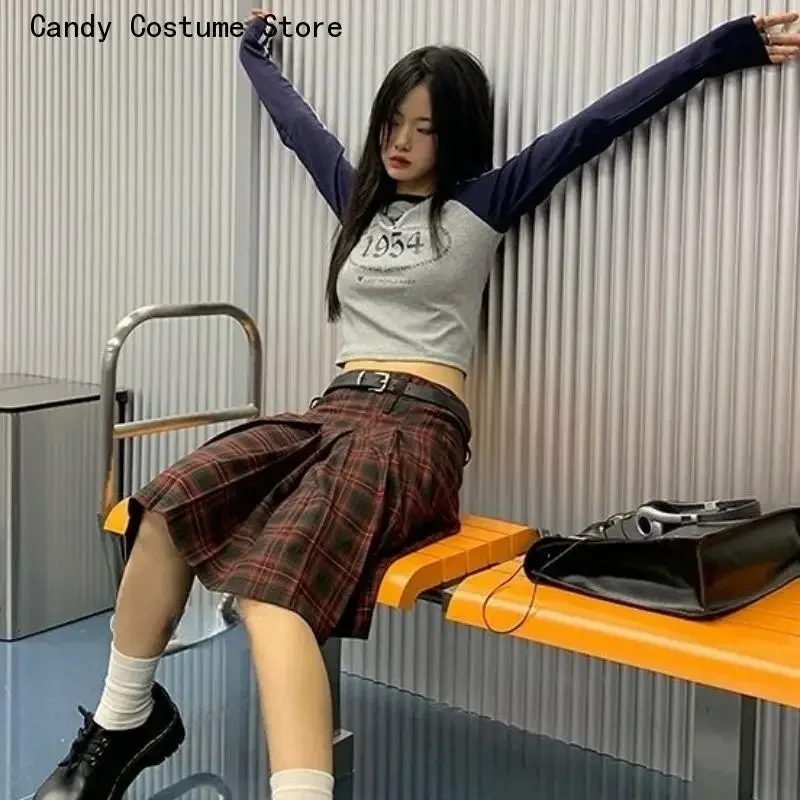 Women's Preppy Style Low Waistpleated Skirts, Preppy Style, Casual, Students, Vintage, Literary, Plaid, Knee-Length, Korean