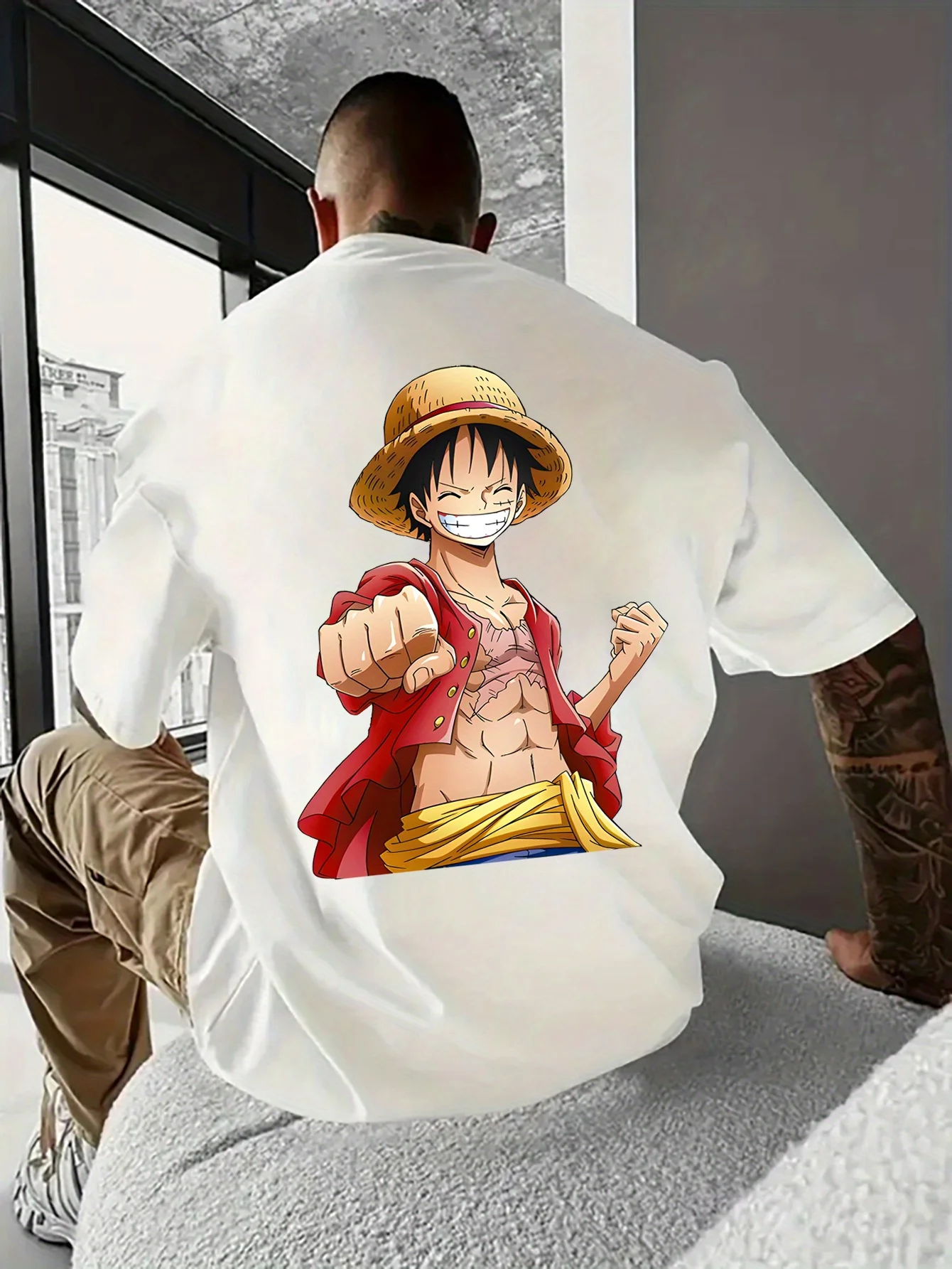 

Летняя футболка в стиле Харадзюку с аниме Luffy ONE PIECE, мужская хлопковая футболка большого размера для фитнеса в стиле ретро, уличный женский повседневный свободный топ с короткими рукавами