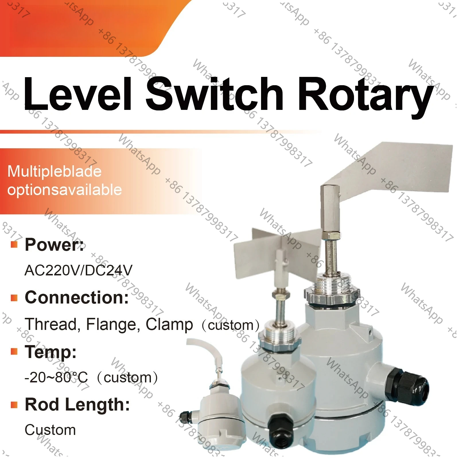 Rotary Paddle Level Switch 1RPM Blade Speed Sensor 24V/220V High Temperature Bulk Solid Level Control Device