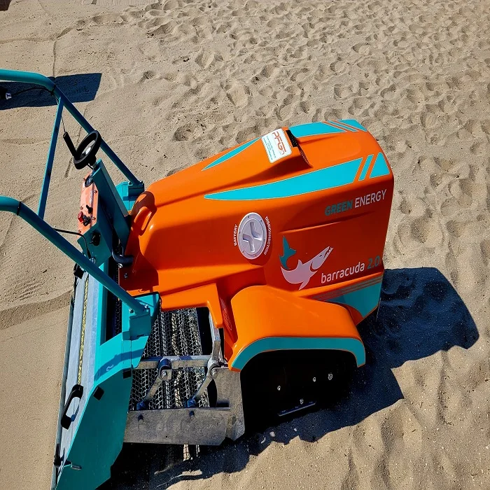 Push Sand Cleaner To Clean The Beach Near The Ocean Beach Cleaning Machine