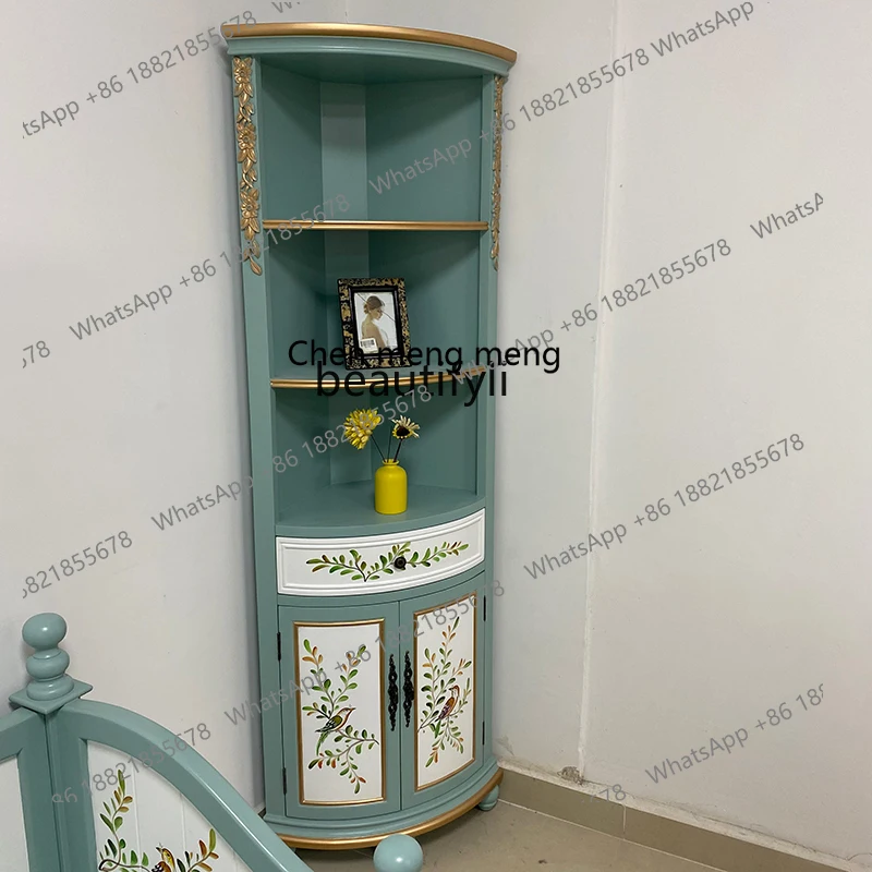 D178 American style corner solid wood triangle, restaurant corner wine cabinet Chinese style living room corner storage cabinet