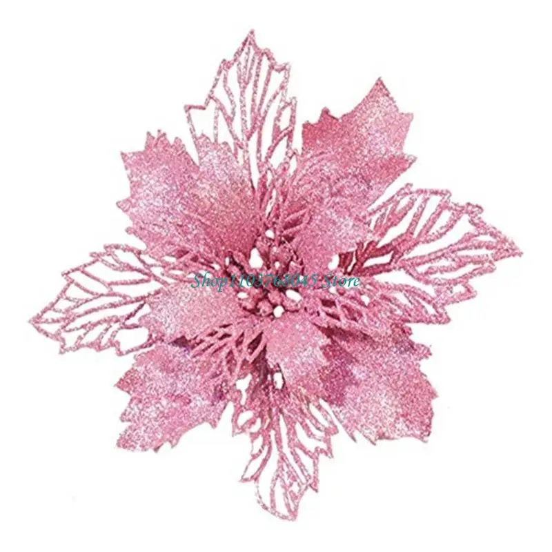 R53F 11cm Christmas Glitter Poinsettia Flower Decorative Xmas Tree Flowers for Wreath