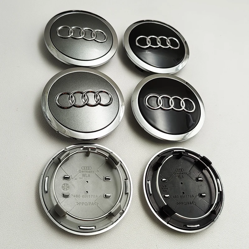 4pcs 69mm Black Grey Car Badge Wheel Center Hub Cap Rim Caps For Audi Emblem 4B0601170A A3 A4 A6 Q3 Q5 Q7 A5 A7 Q2 Accessories