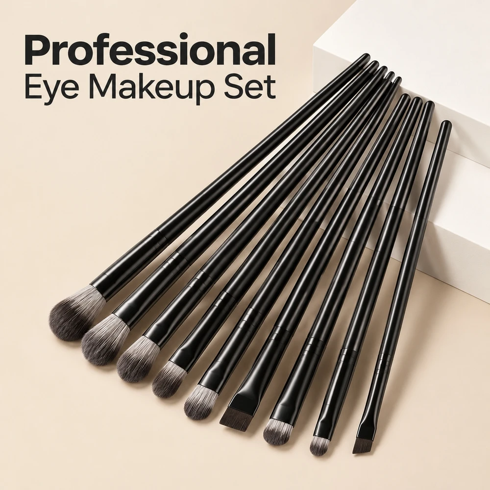 Professional 10pcs Eye Makeup Brushes Set Soft Black Bristle Eyeshadow Blender Liner Detailing Knife Edge Mini Brush Kit