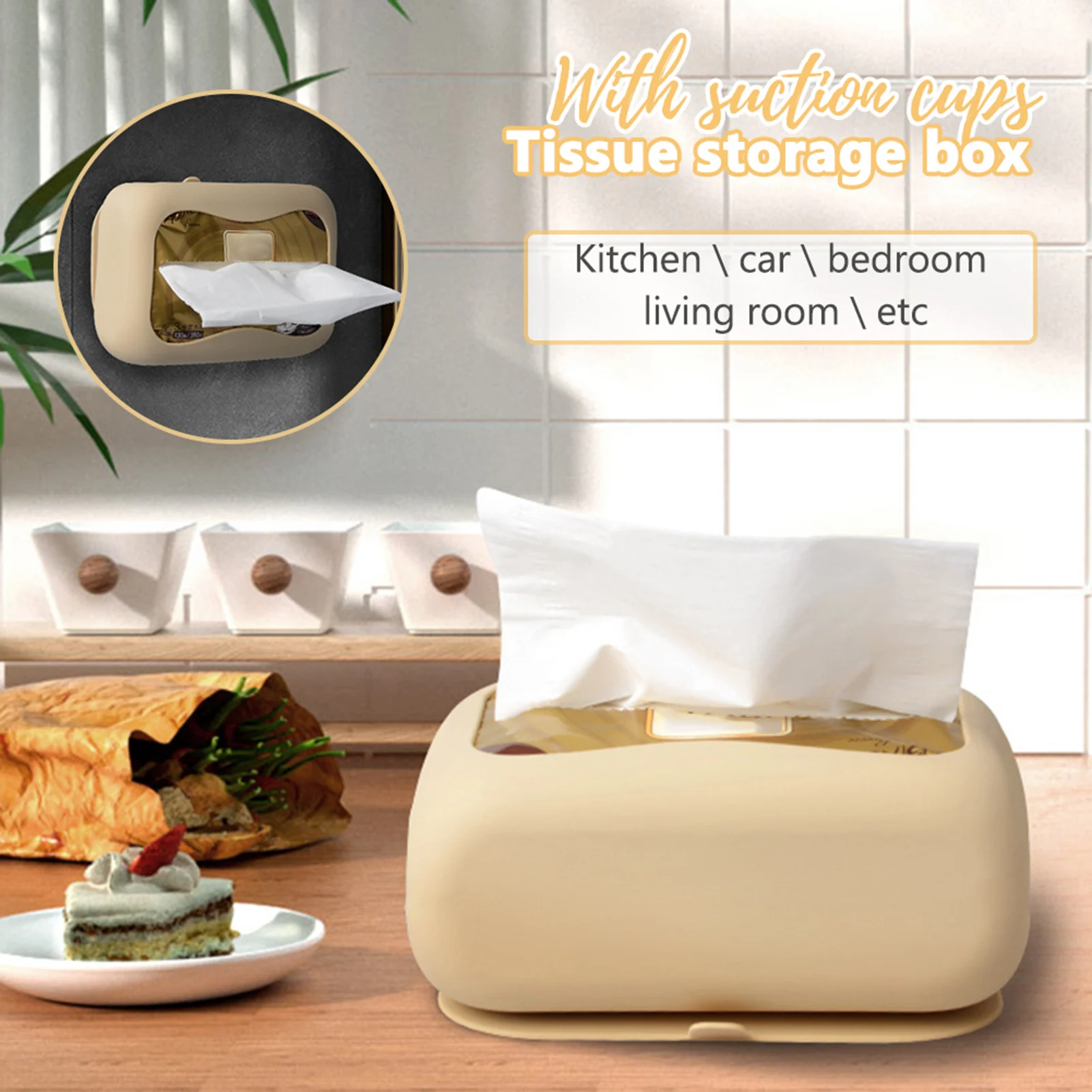 

Strong Suction Cup Silicone Tissue Box Waterproof Face Towel Dispenser For Bedroom