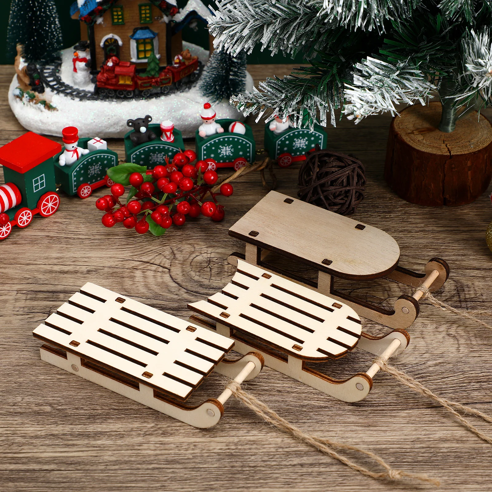 

9Pcs Mini Wooden Sleigh Decoration Unfinished Wood Xmas Sleigh DIY Craft Table Centerpiece Christmas Decor Wooden Sled Craft