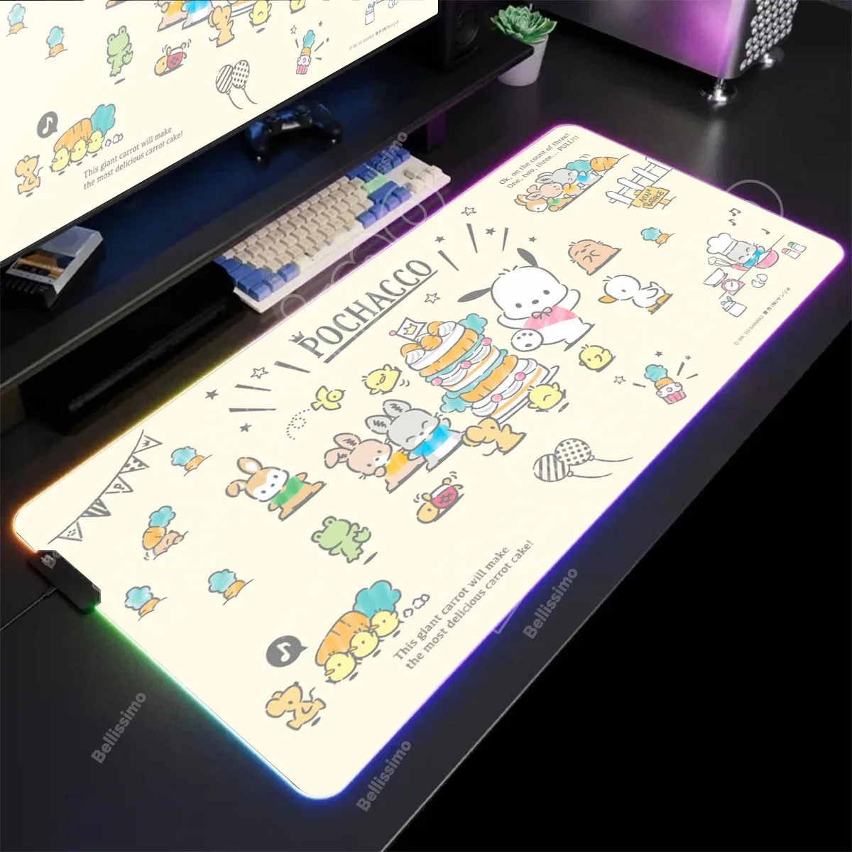 

Прекрасный мультфильм Pochacco, милый коврик для мыши RGB, аксессуар, настольный ковер, компьютерная клавиатура, светодиодный коврик для мыши, большое офисное освещение, настольный коврик