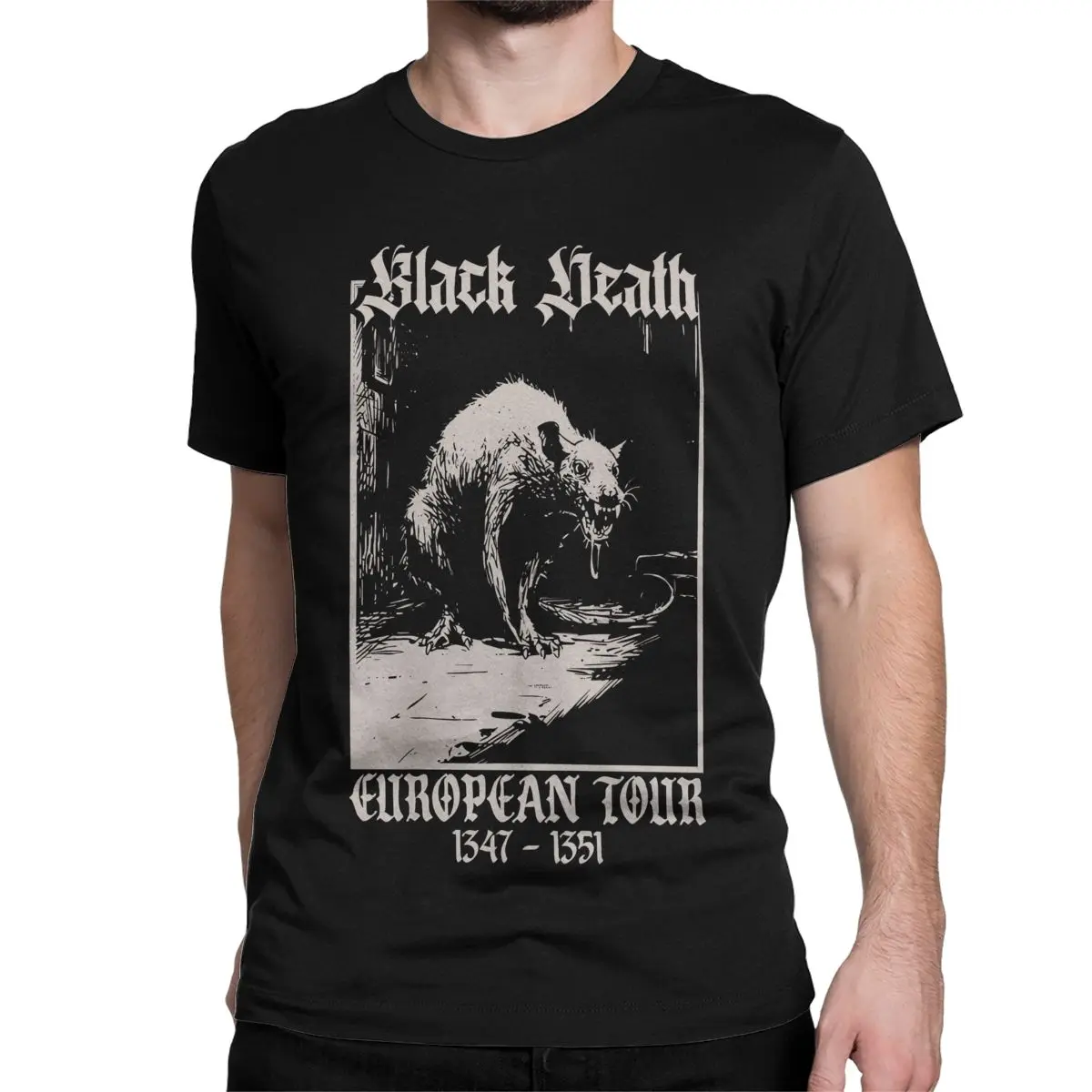 Black Death Medieval Rat Gothic Grunge T-Shirt Men Cotton T Shirt Goth Aesthetic History Dark Academia Tee Shirt 4XL 5XL Clothes